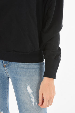 Crew Neck Cuffed Sleeve Cotton Sweater