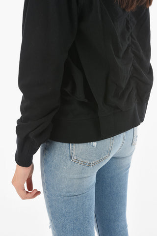 Crew Neck Cuffed Sleeve Cotton Sweater