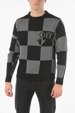 Checkered Crewneck Sweater with Logo