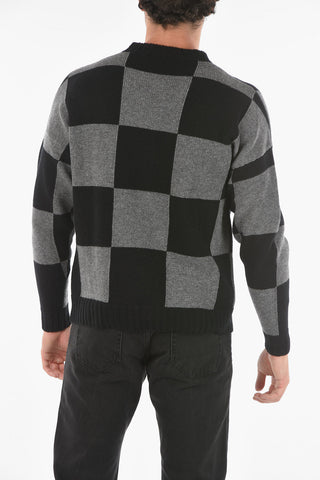 Checkered Crewneck Sweater with Logo
