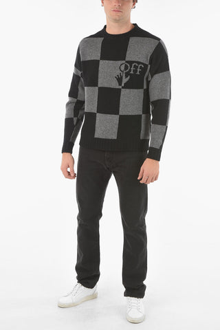 Checkered Crewneck Sweater with Logo