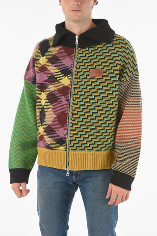 MISSONI Wool Blend Zip-up Sweater with Leather Logo
