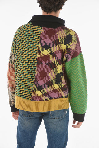 MISSONI Wool Blend Zip-up Sweater with Leather Logo
