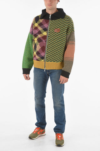 MISSONI Wool Blend Zip-up Sweater with Leather Logo