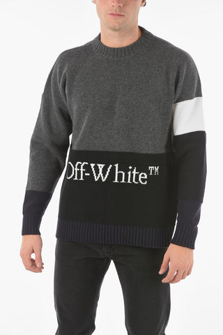 Maglia girocollo COLOR BLOCK in Misto Lana con Logo in Lettering