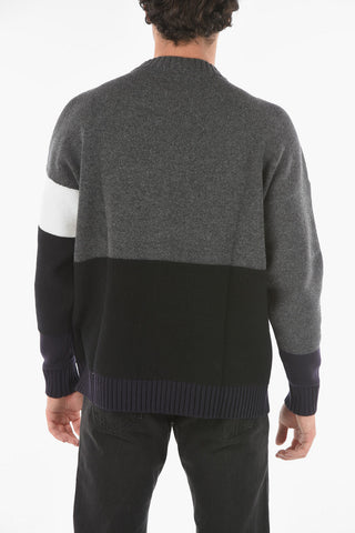Maglia girocollo COLOR BLOCK in Misto Lana con Logo in Lettering