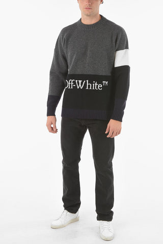 Maglia girocollo COLOR BLOCK in Misto Lana con Logo in Lettering