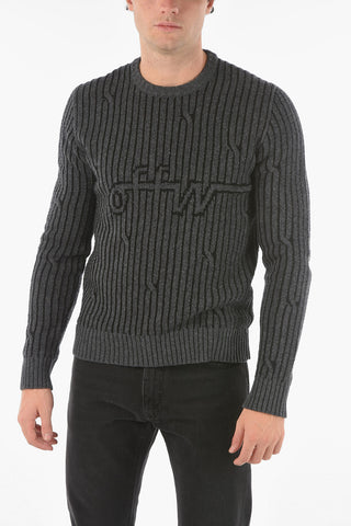 Maglia girocollo CABLED OFF in Misto Lana con Logo Ricamato