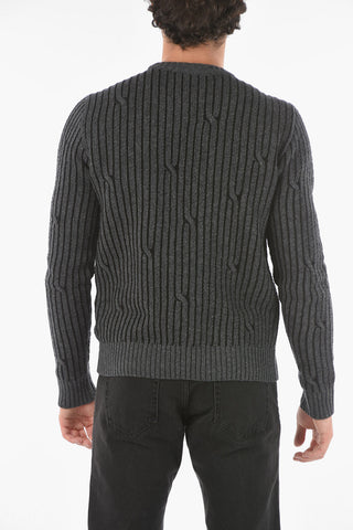 Maglia girocollo CABLED OFF in Misto Lana con Logo Ricamato