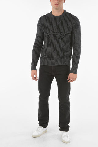 Maglia girocollo CABLED OFF in Misto Lana con Logo Ricamato
