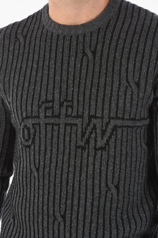 Maglia girocollo CABLED OFF in Misto Lana con Logo Ricamato