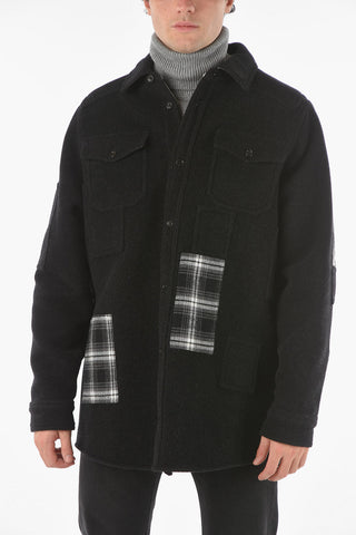 Logoed Wool Blend OW Coat with Patch Details