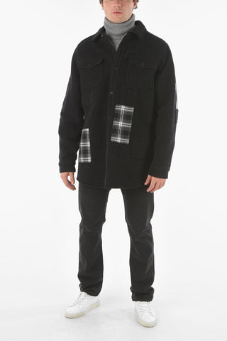 Logoed Wool Blend OW Coat with Patch Details