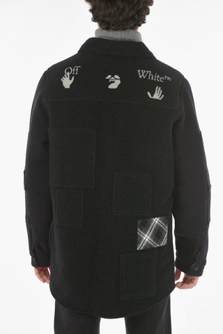Logoed Wool Blend OW Coat with Patch Details