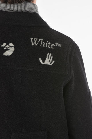 Logoed Wool Blend OW Coat with Patch Details