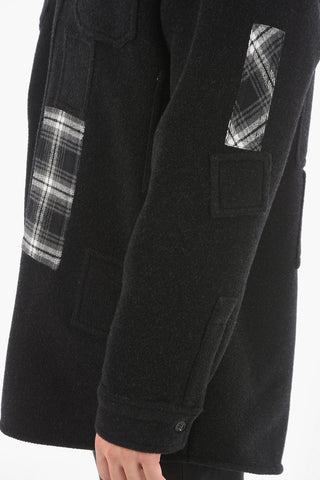 Logoed Wool Blend OW Coat with Patch Details