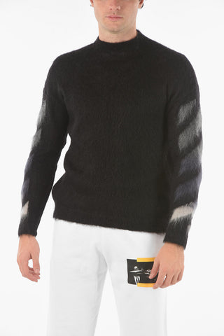 Fuzzy Mohair Wool Crewneck Sweater with Maxi Logo