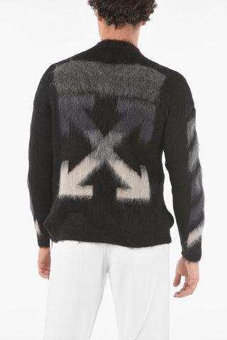 Fuzzy Mohair Wool Crewneck Sweater with Maxi Logo