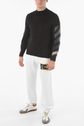 Fuzzy Mohair Wool Crewneck Sweater with Maxi Logo