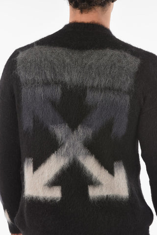 Fuzzy Mohair Wool Crewneck Sweater with Maxi Logo