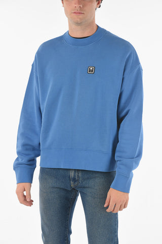 Solid Color Crewneck Sweatshirt with Logo Patch
