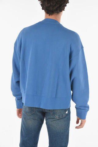 Solid Color Crewneck Sweatshirt with Logo Patch