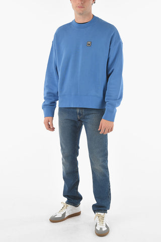 Solid Color Crewneck Sweatshirt with Logo Patch