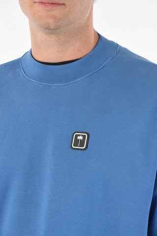 Solid Color Crewneck Sweatshirt with Logo Patch