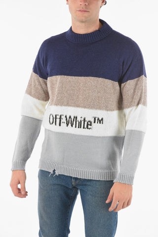 Wool Blend OW Crewneck Sweater with Lettering Logo