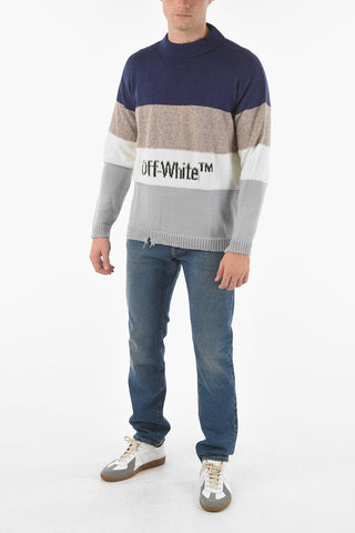Wool Blend OW Crewneck Sweater with Lettering Logo