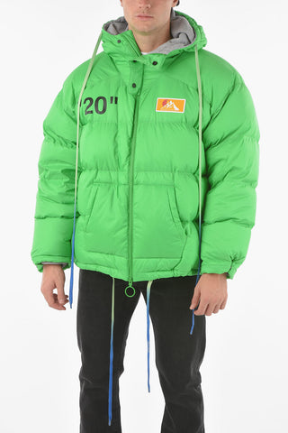 Hooded OW Down Jacket with Lettering Logo Print