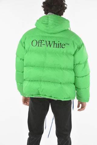 Hooded OW Down Jacket with Lettering Logo Print