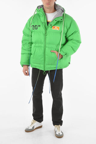 Hooded OW Down Jacket with Lettering Logo Print