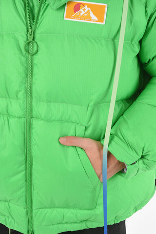 Hooded OW Down Jacket with Lettering Logo Print