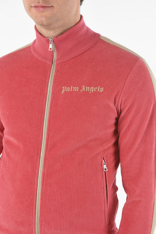 Ribbed Velour CORD Zip-up Track Sweatshirt with Logo