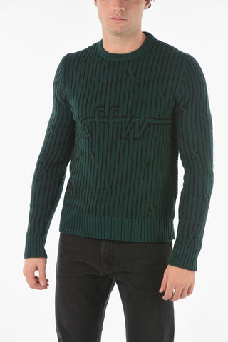 Maglia girocollo CABLED OFF in Misto Lana con Logo Ricamato