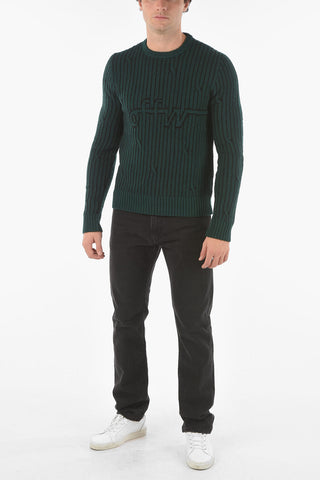 Maglia girocollo CABLED OFF in Misto Lana con Logo Ricamato