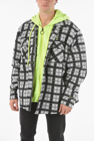 Double-layered Hooded Overshirt with Zip and Button Fastening
