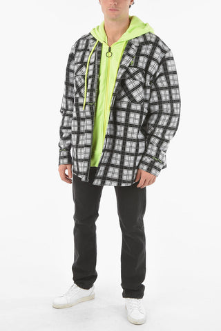 Double-layered Hooded Overshirt with Zip and Button Fastening