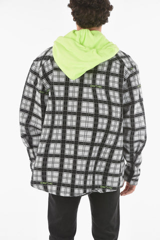 Double-layered Hooded Overshirt with Zip and Button Fastening