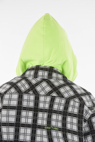 Double-layered Hooded Overshirt with Zip and Button Fastening