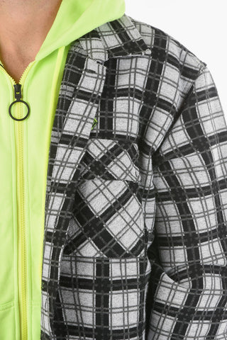Double-layered Hooded Overshirt with Zip and Button Fastening