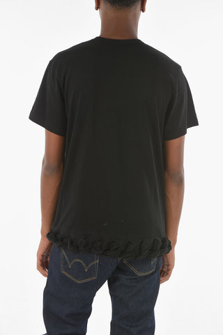 HOMME PLUS Braided Motif Hem Crew-neck T-shirt