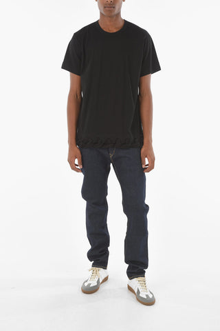 HOMME PLUS Braided Motif Hem Crew-neck T-shirt