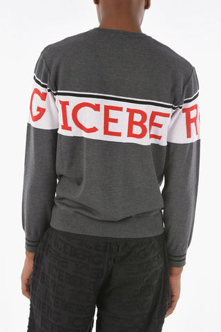 Maglia Girocollo in Lana Vergine con Maxi Logo Frontale