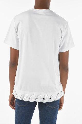 HOMME PLUS Braided Motif Hem Crew-neck T-shirt