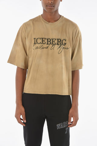 T-shirt Girocollo effetto Acid Wash con Ricamo Logo