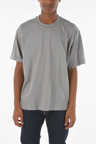 T-shirt Girocollo a Tinta Unita in Cotone