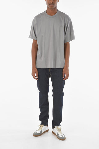 T-shirt Girocollo a Tinta Unita in Cotone
