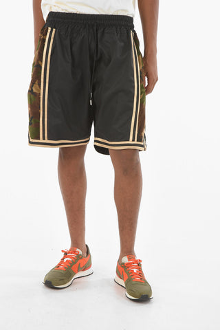 Velvet Camouflage Side Contrasting Band Nylon Shorts